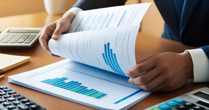 Company executives reviewing monthly financial growth reports